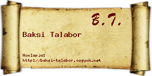 Baksi Talabor névjegykártya
